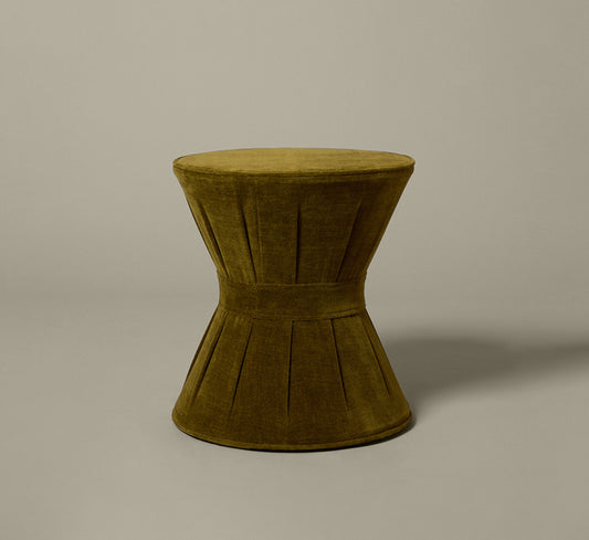 PIERCE & WARD DRUM SIDE TABLE IN OLIVE CHENILLE