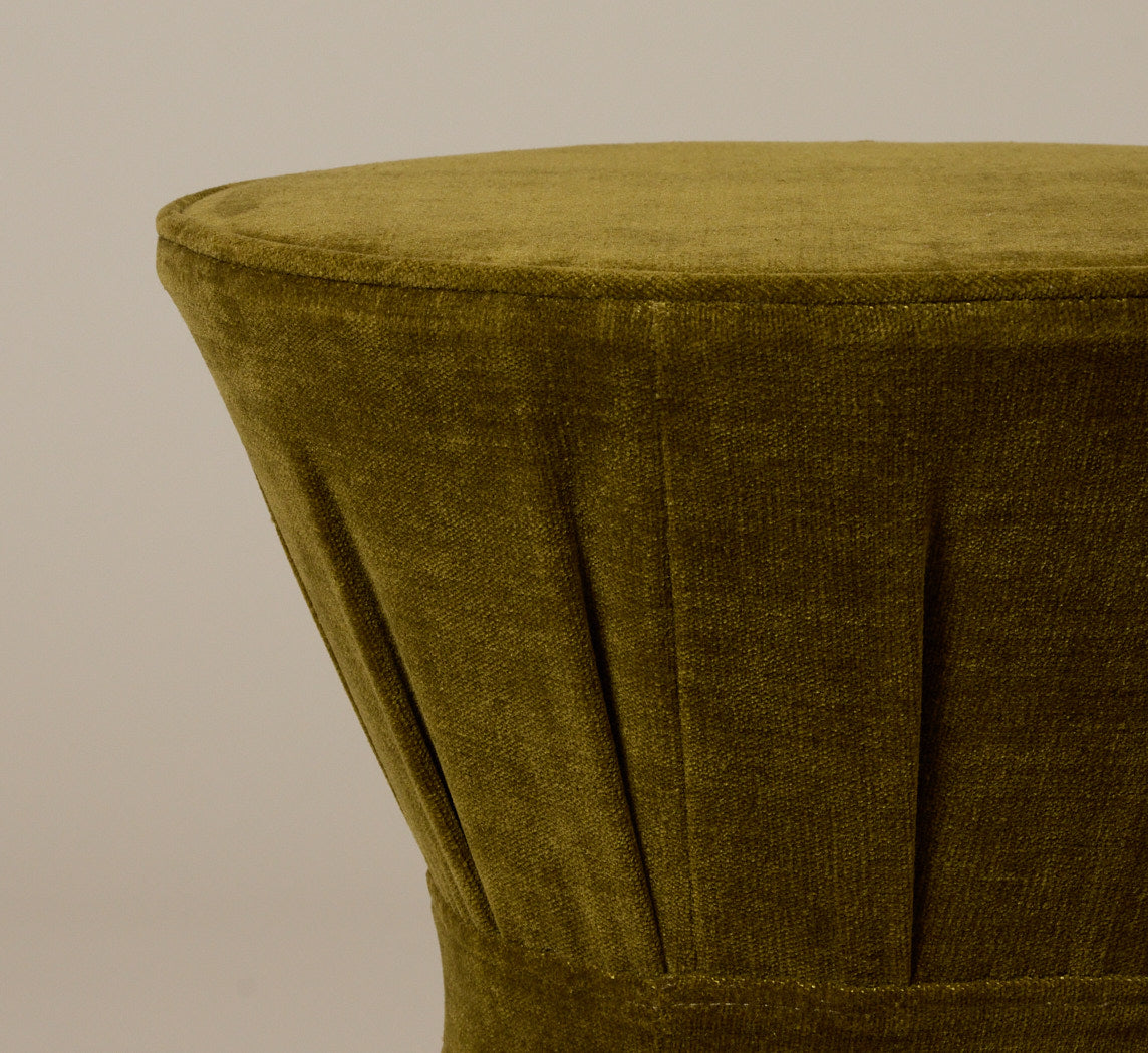 PIERCE & WARD DRUM SIDE TABLE IN OLIVE CHENILLE