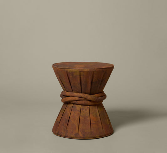 PIERCE & WARD DRUM SIDE TABLE IN PAINTING LINEN WITH KNOT