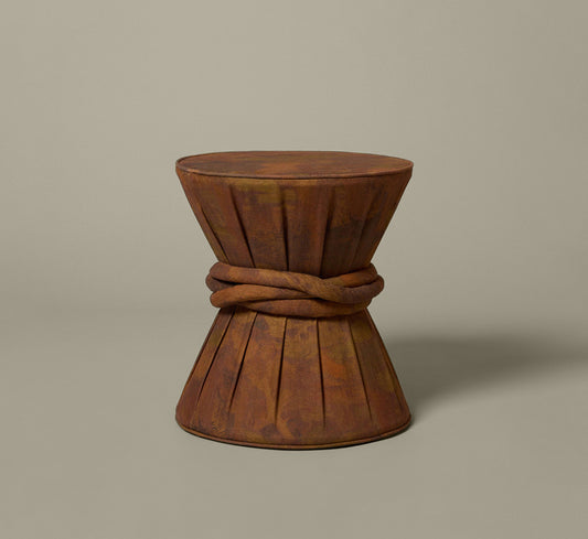 PIERCE & WARD DRUM SIDE TABLE IN PAINTING LINEN WITH KNOT