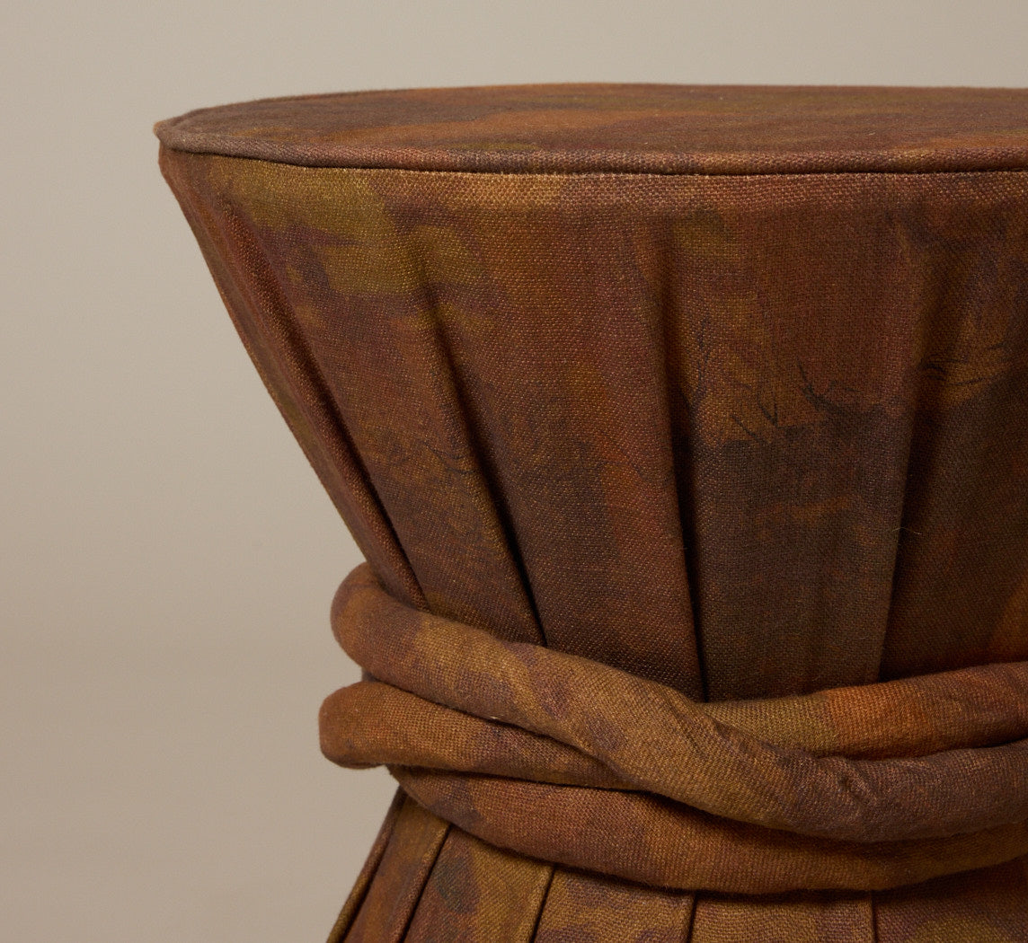 PIERCE & WARD DRUM SIDE TABLE IN PAINTING LINEN WITH KNOT