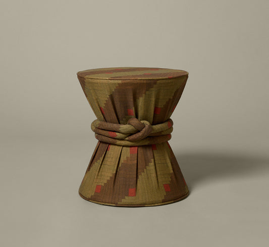 PIERCE & WARD DRUM SIDE TABLE IN QUILT LINEN WITH KNOT