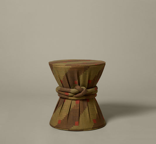 PIERCE & WARD DRUM SIDE TABLE IN QUILT LINEN WITH KNOT