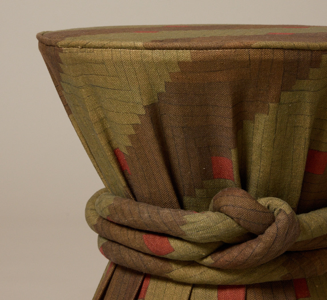 PIERCE & WARD DRUM SIDE TABLE IN QUILT LINEN WITH KNOT