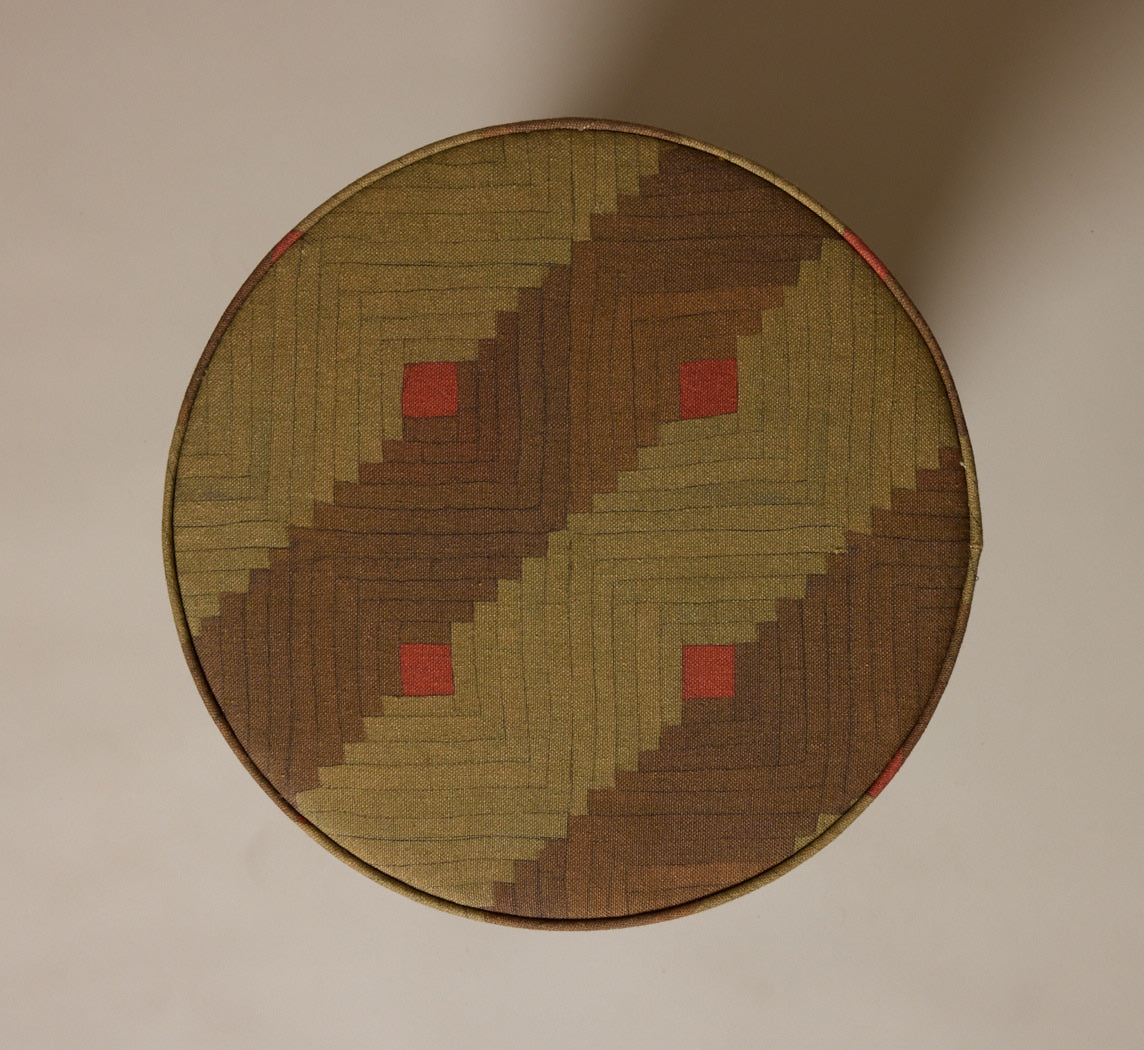 PIERCE & WARD DRUM SIDE TABLE IN QUILT LINEN WITH KNOT