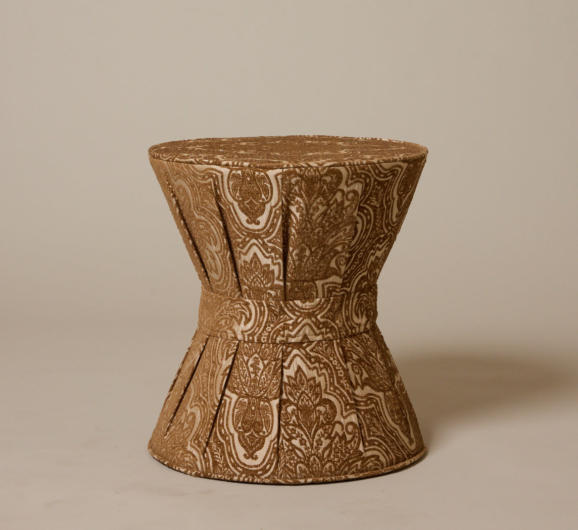 PIERCE & WARD DRUM SIDE TABLE IN ANTIQUE GOLD TAPESTRY