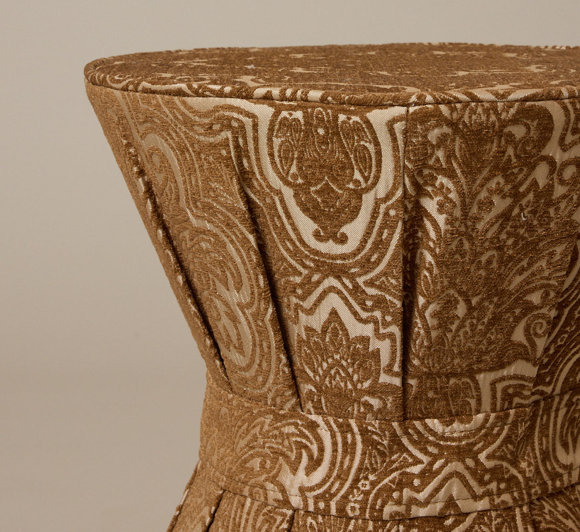 PIERCE & WARD DRUM SIDE TABLE IN ANTIQUE GOLD TAPESTRY