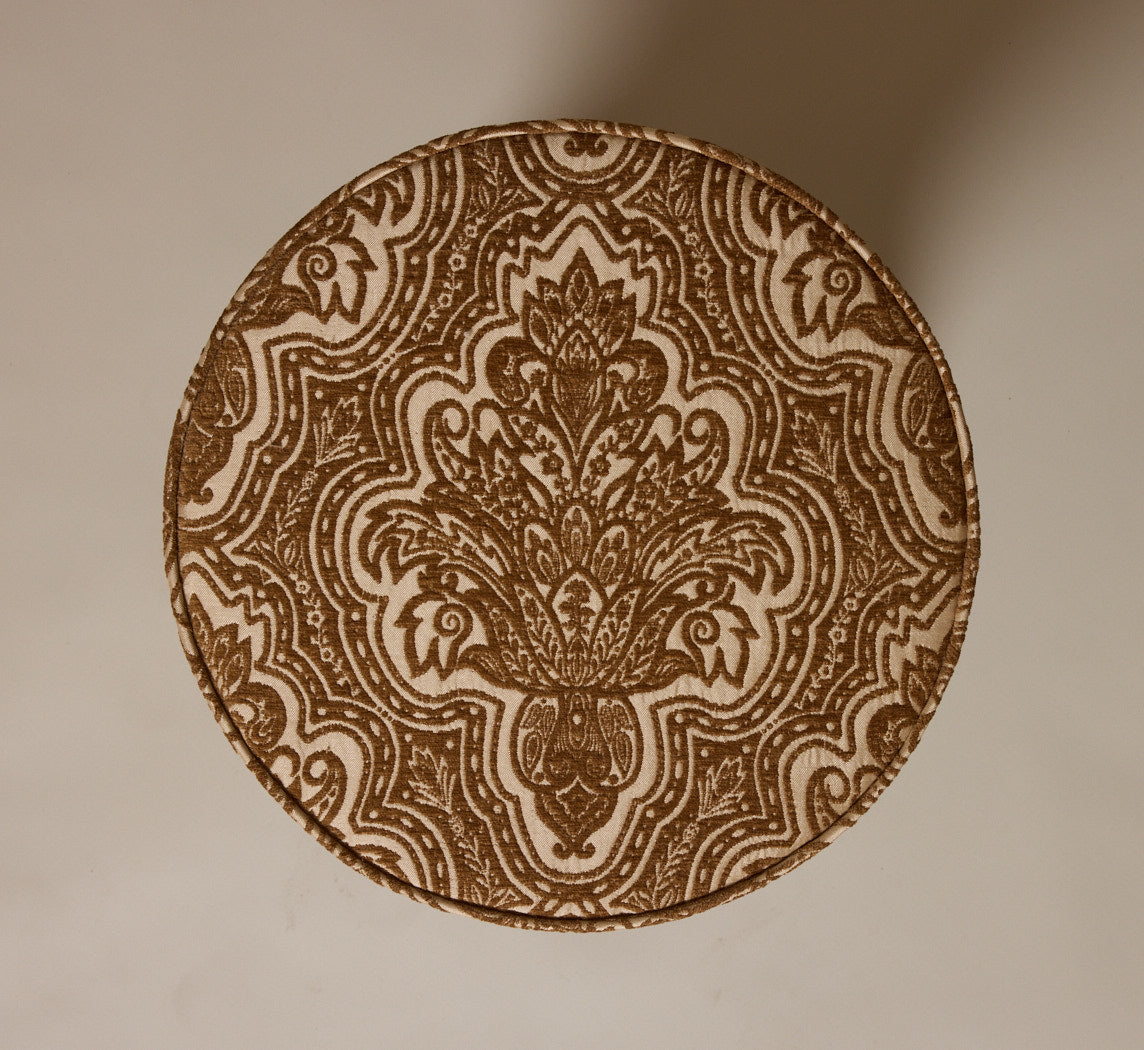 PIERCE & WARD DRUM SIDE TABLE IN ANTIQUE GOLD TAPESTRY