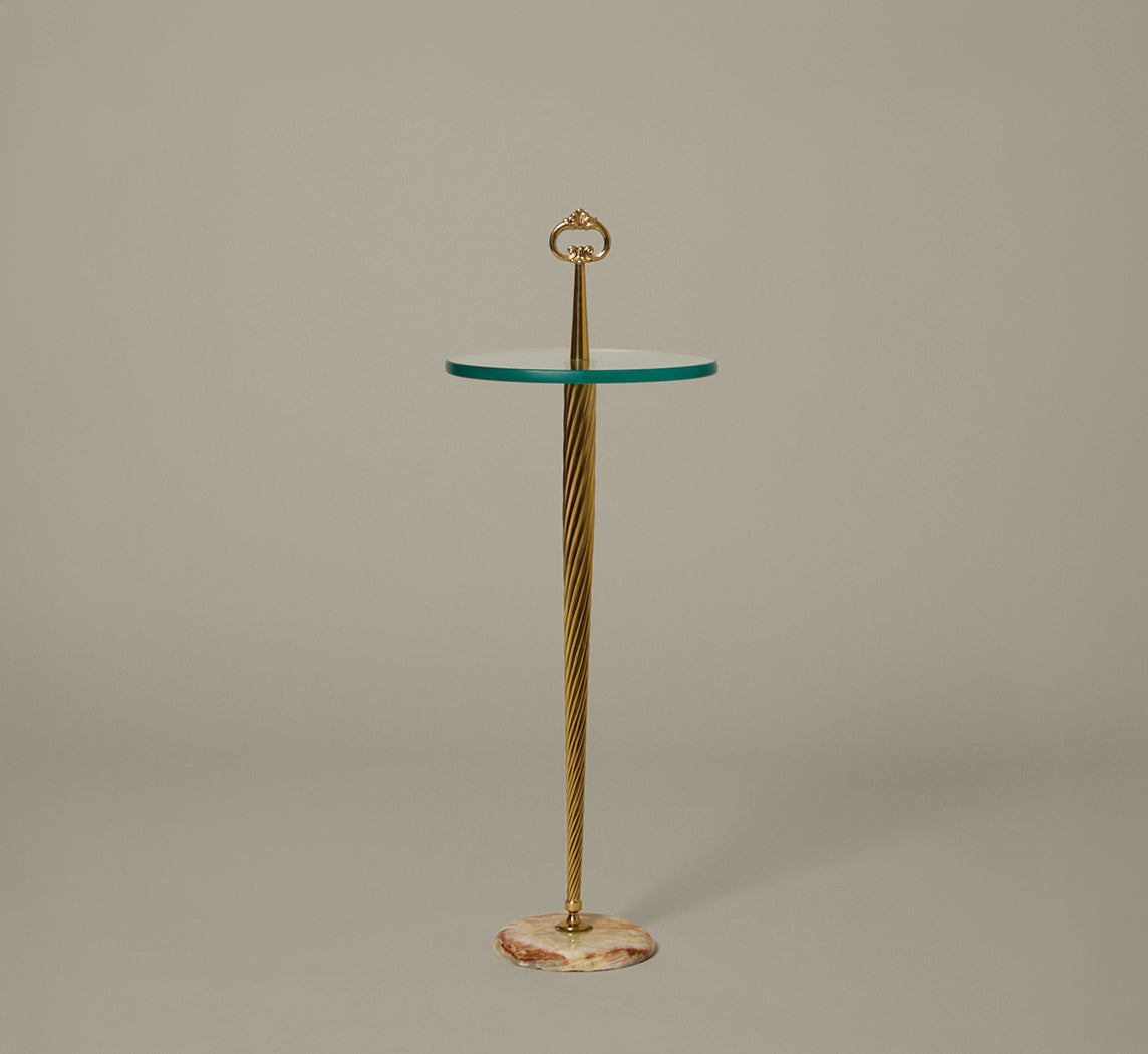 1950S ITALIAN MARBLE, BRASS & GLASS SIDE TABLE