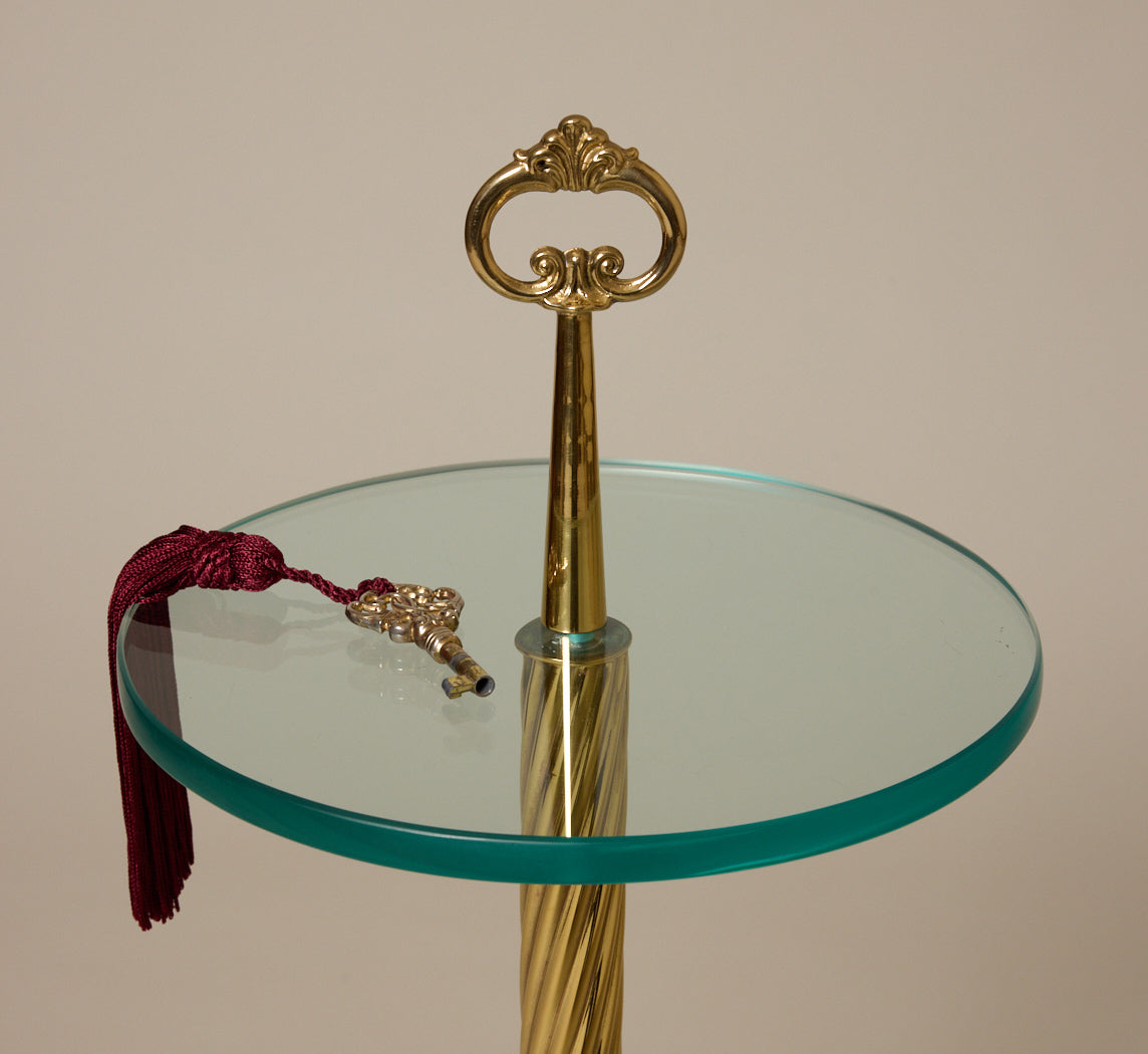 1950S ITALIAN MARBLE, BRASS & GLASS SIDE TABLE