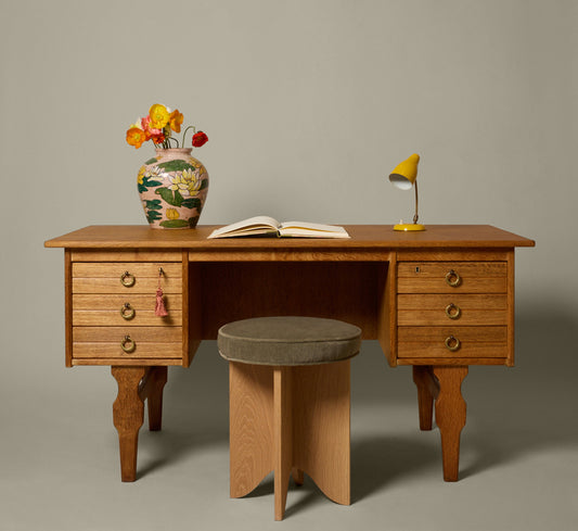 MIDCENTURY DANISH BRUTALIST OAK BOOKSHELF-FRONT DESK