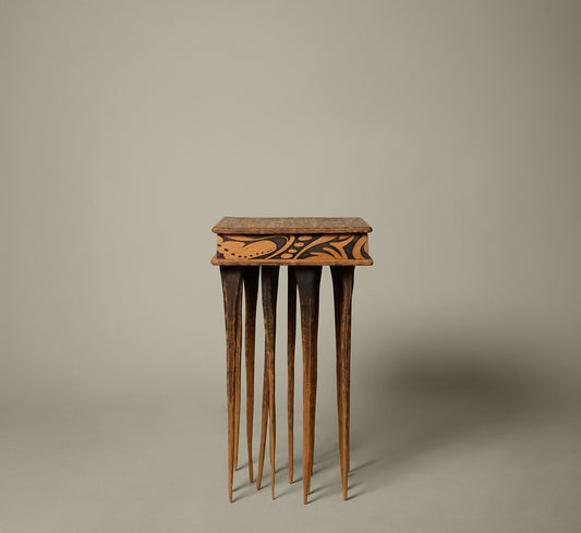 PRIMITIVE SCULPTURAL WOODEN END TABLE