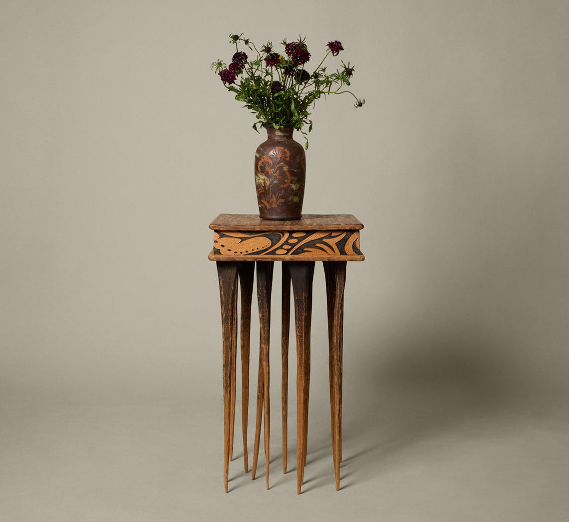 PRIMITIVE SCULPTURAL WOODEN END TABLE