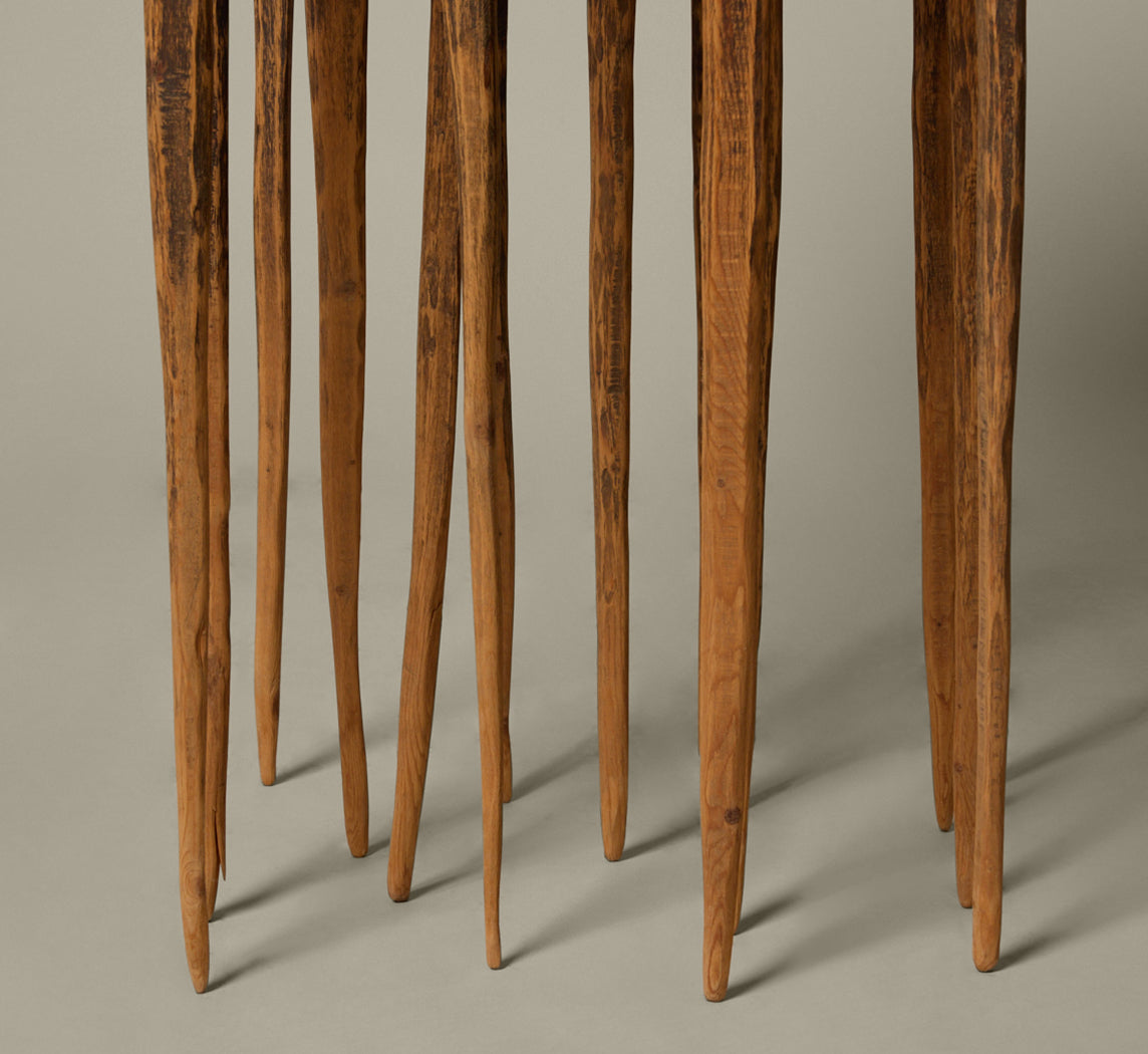 PRIMITIVE SCULPTURAL WOODEN END TABLE