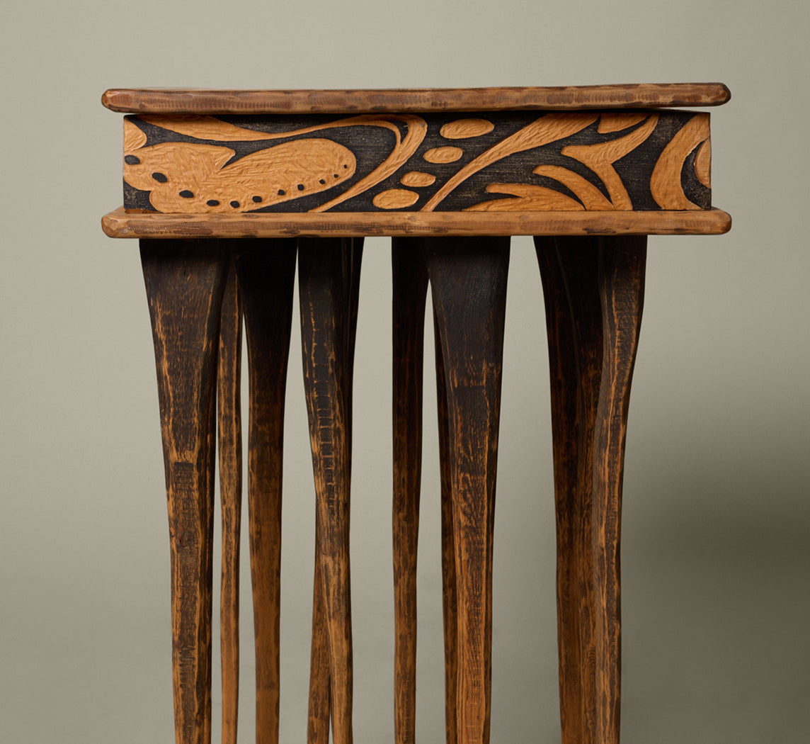 PRIMITIVE SCULPTURAL WOODEN END TABLE