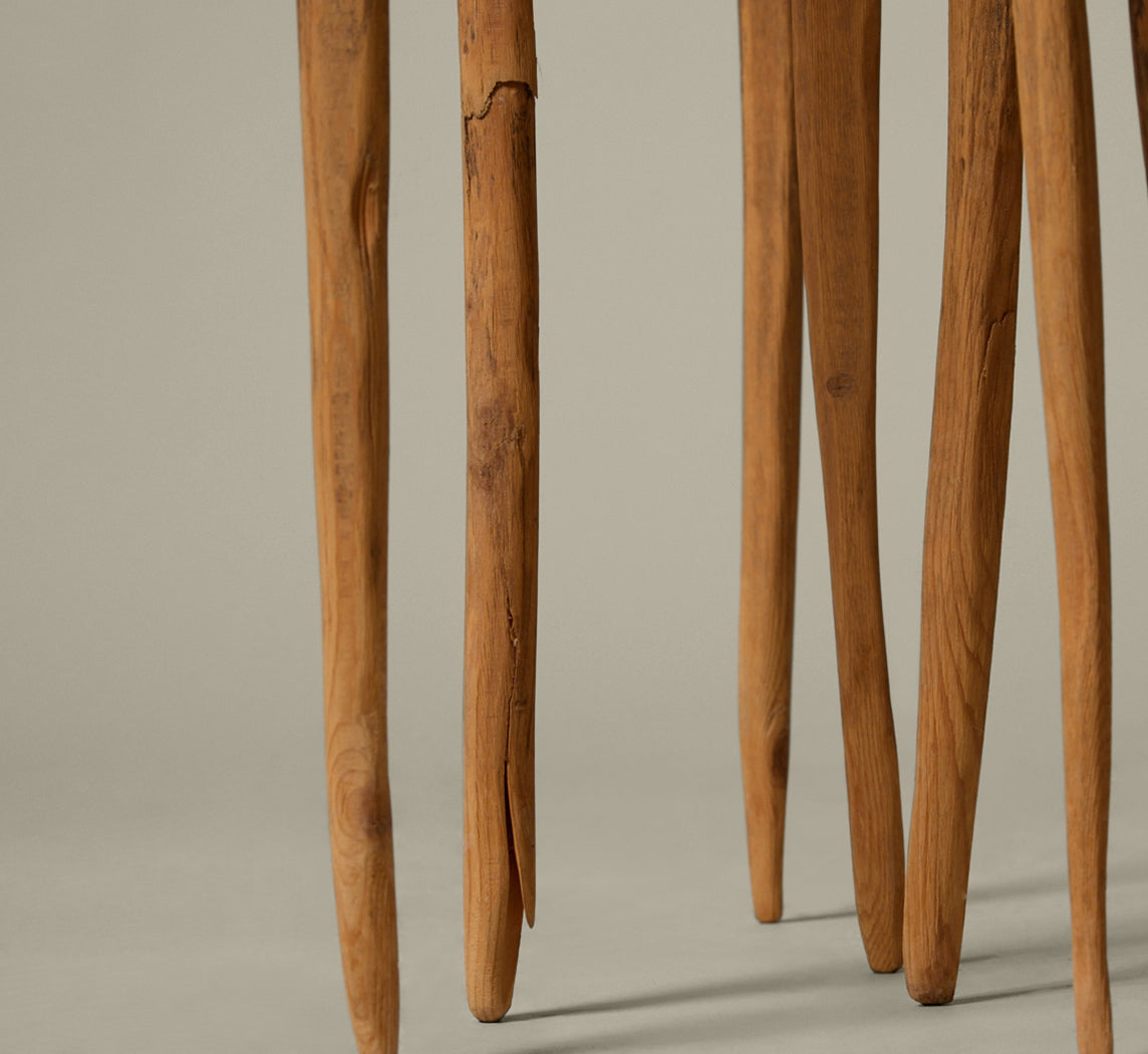 PRIMITIVE SCULPTURAL WOODEN END TABLE