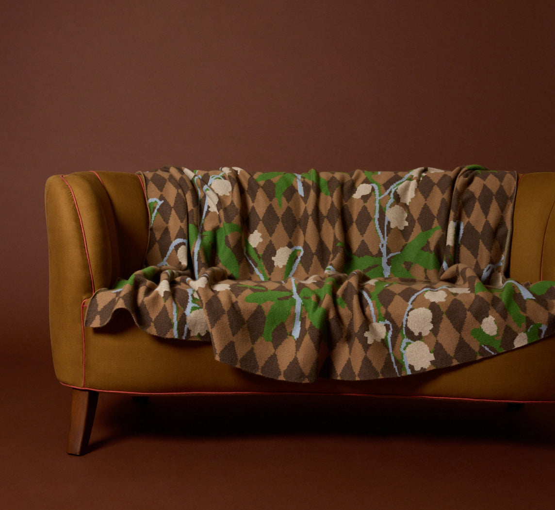 PW X SAVED NY CASHMERE DIAMOND & LILY THROW BLANKET