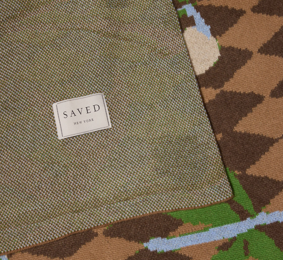 PW X SAVED NY CASHMERE DIAMOND & LILY THROW BLANKET