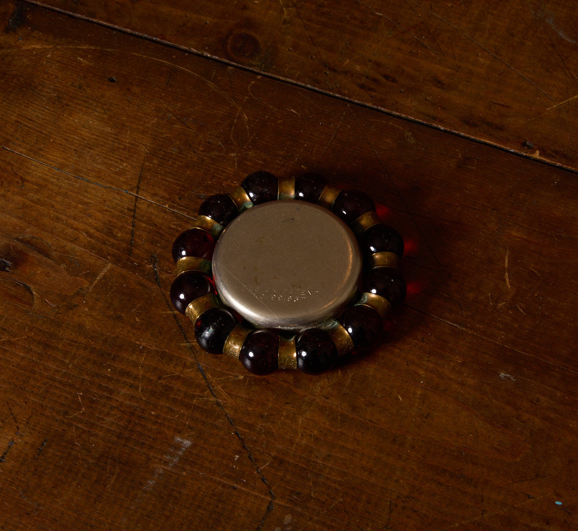 FISHER JEWELRY BRASS TRAY WITH TRANSLUCENT SCARLETT MARBLE