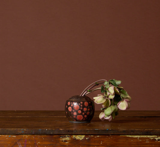 VINTAGE FOLK ART SPOTTED STONEWARE VASE