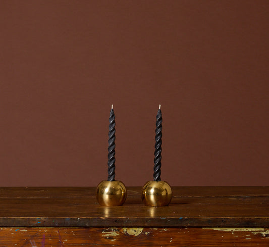 PAIR OF VINTAGE BRASS SPHERE CANDLESTICK HOLDERS