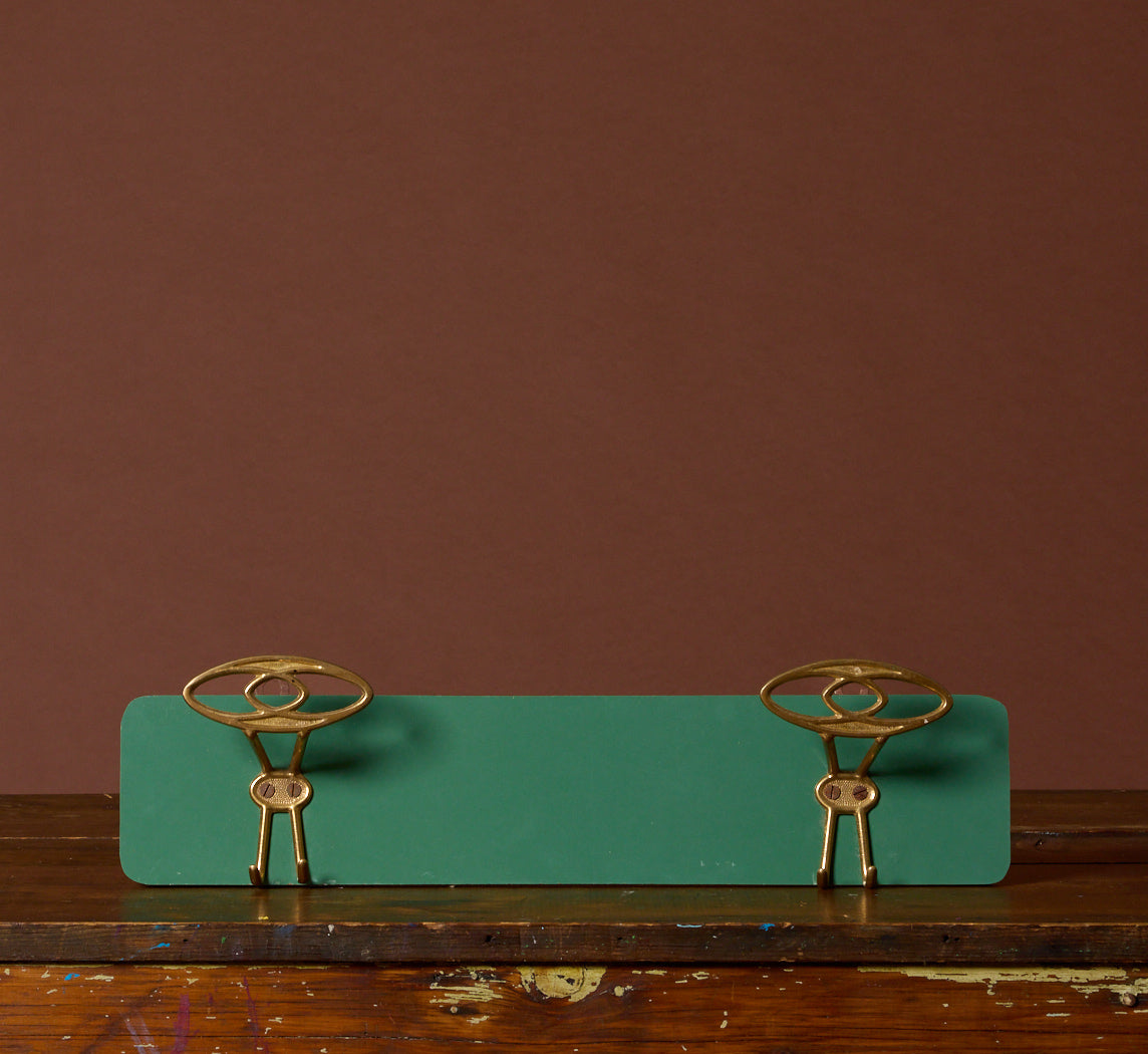 MID-CENTURY ITALIAN GREEN & BRASS WALL COAT HANGER