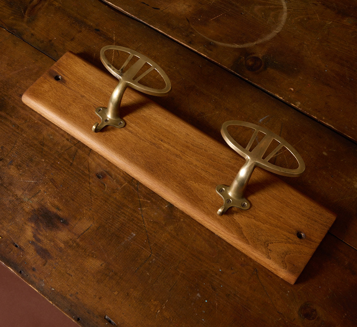1960S BRASS & WOOD WALL COAT RACK