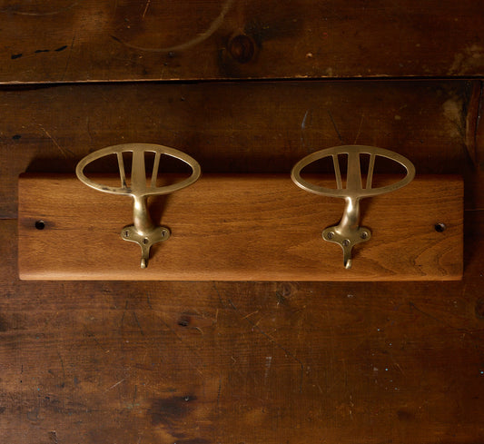 1960S BRASS & WOOD WALL COAT RACK