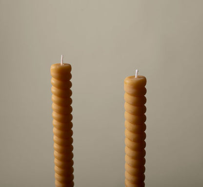 PAIR OF BEESWAX TAPER SWIRL CANDLES "C"