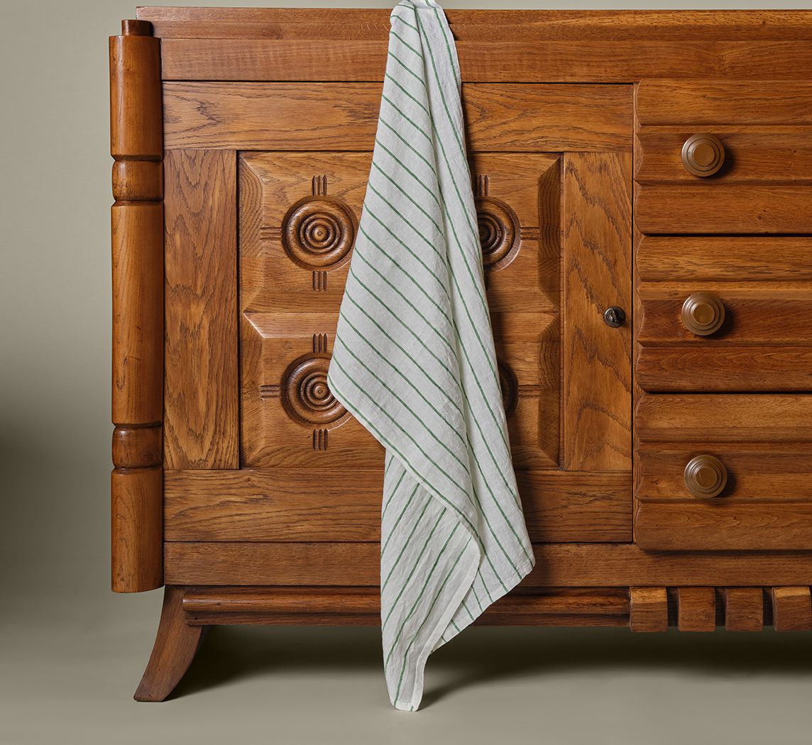 BELMONT STRIPE LINEN TEA TOWEL IN LEAF