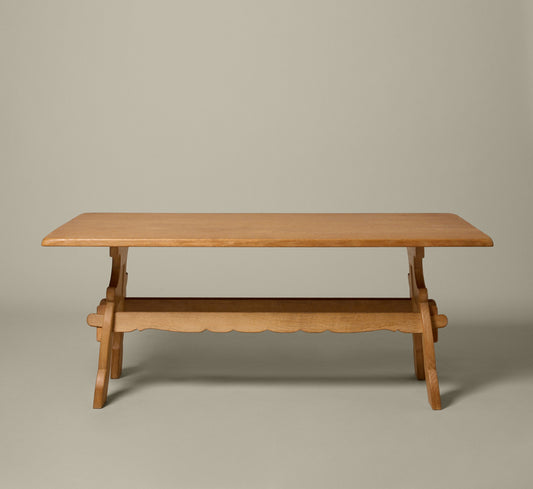 VINTAGE DANISH OAK TRESTLE OCCASIONAL TABLE BY HENNING KJAERNULF