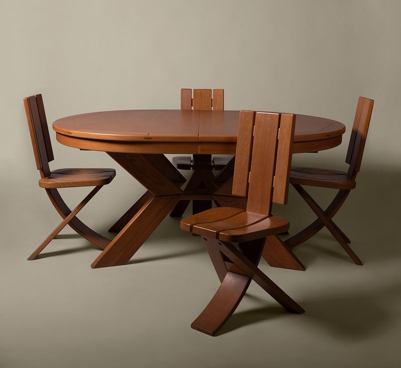 1970'S OBLONG FRENCH ELM DINING TABLE IN THE MANNER OF PIERRE CHAPO