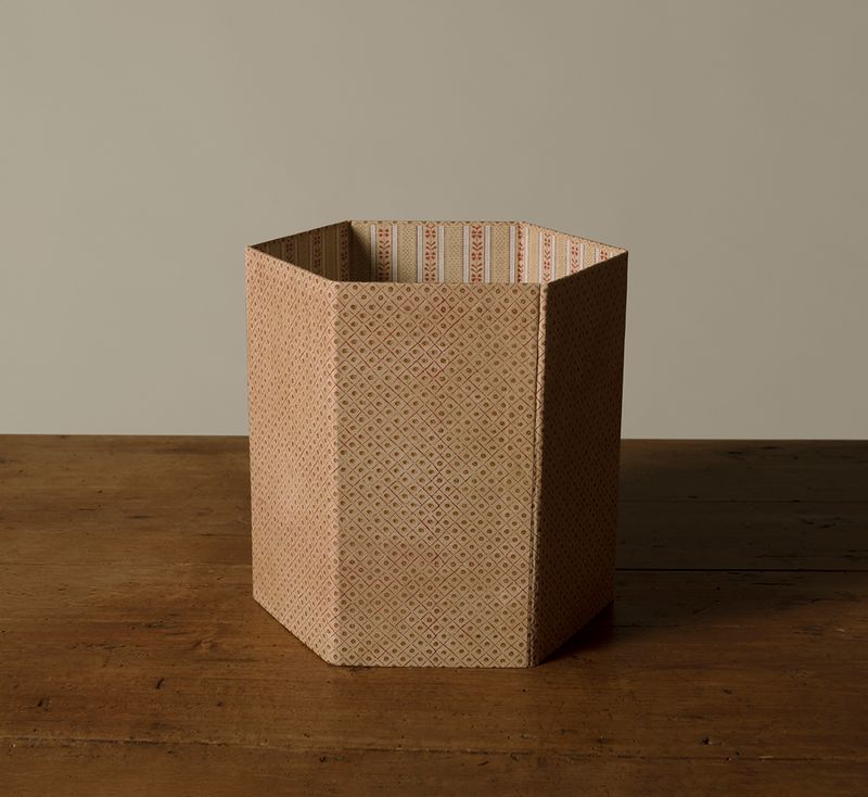 BLOCK PRINTED DOT & GRID HEXAGON COLLAPSIBLE BASKET