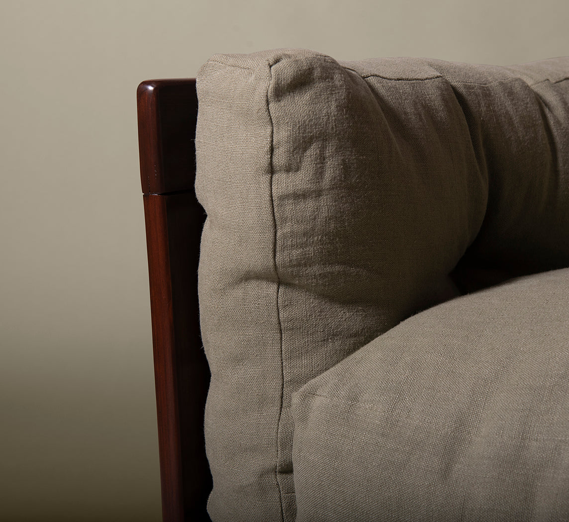 MID CENTURY ROSEWOOD LOUNGE CHAIR IN EUCALYPTUS LINEN