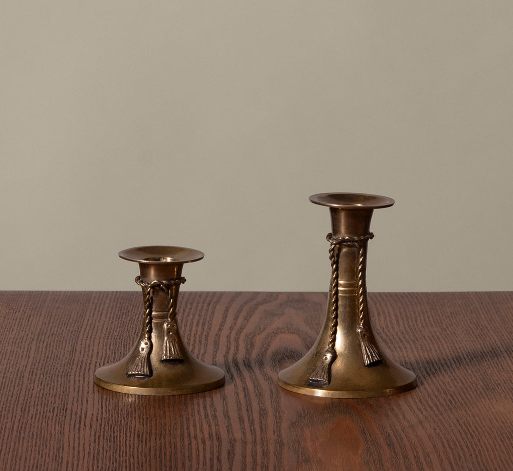 VINTAGE BRASS CANDLE HOLDERS WITH ROPE MOTIF