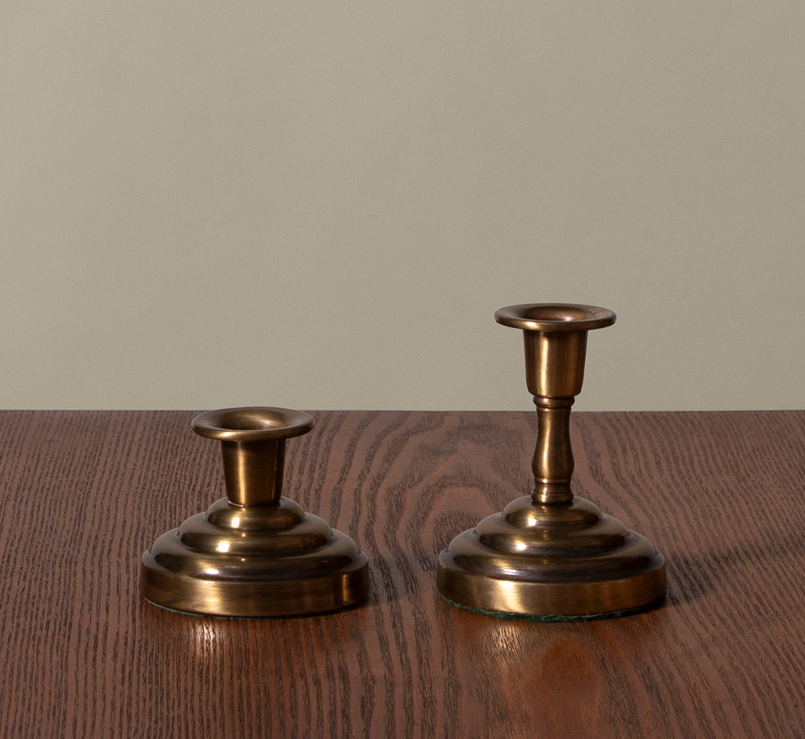 VINTAGE ASYMMETRICAL BRASS CANDLE HOLDERS