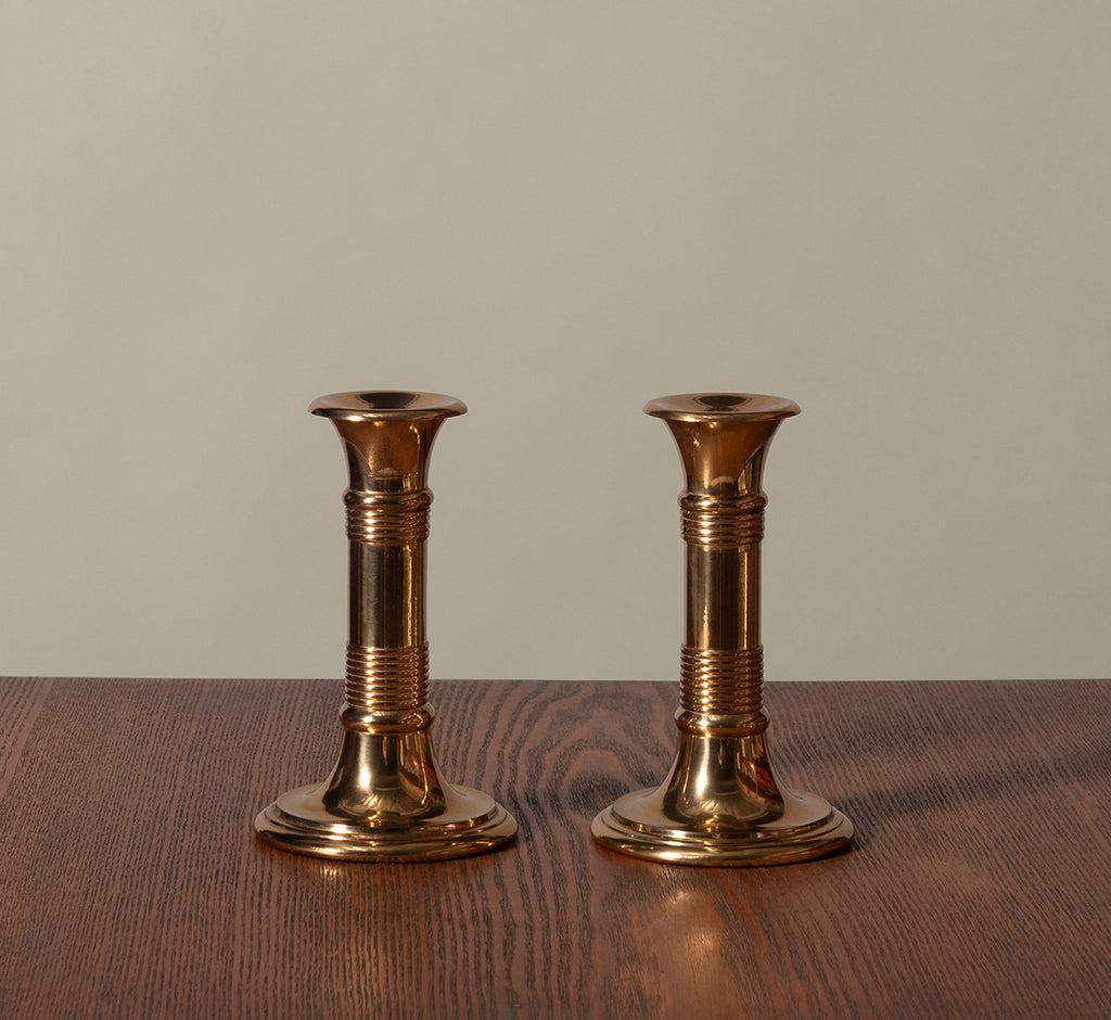 VINTAGE BRASS RIBBED CANDLESTICK HOLDERS