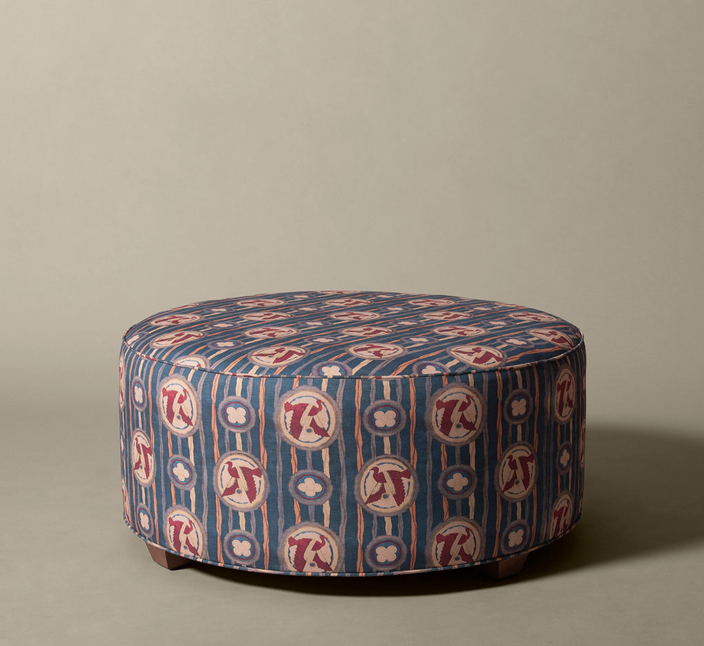 PIERCE & WARD CIRCLE OTTOMAN IN IBIS FRESCO