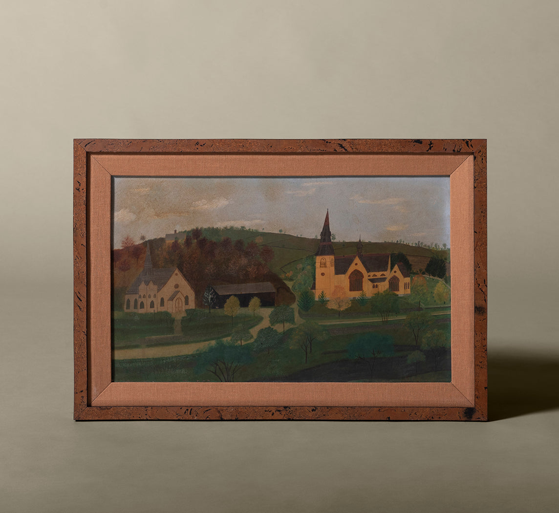 ANTIQUE FOLK ART VILLAGE SCENE