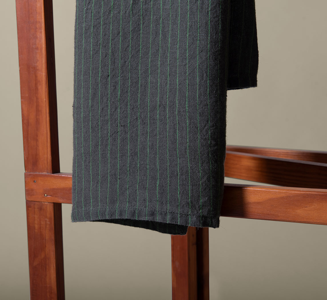 GABLE STRIPE LINEN TEA TOWEL IN LEAF