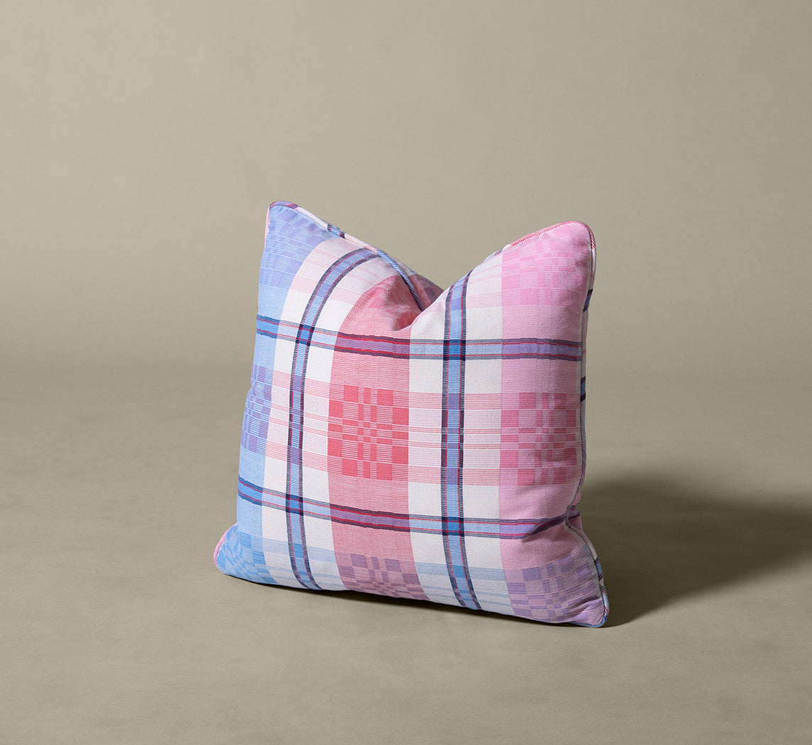 VINTAGE PLAID PINK AND BLUE PILLOW