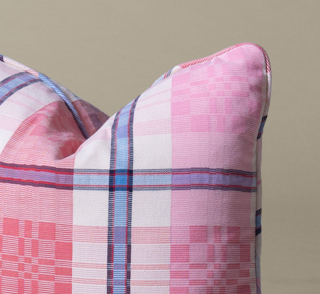 VINTAGE PLAID PINK AND BLUE PILLOW