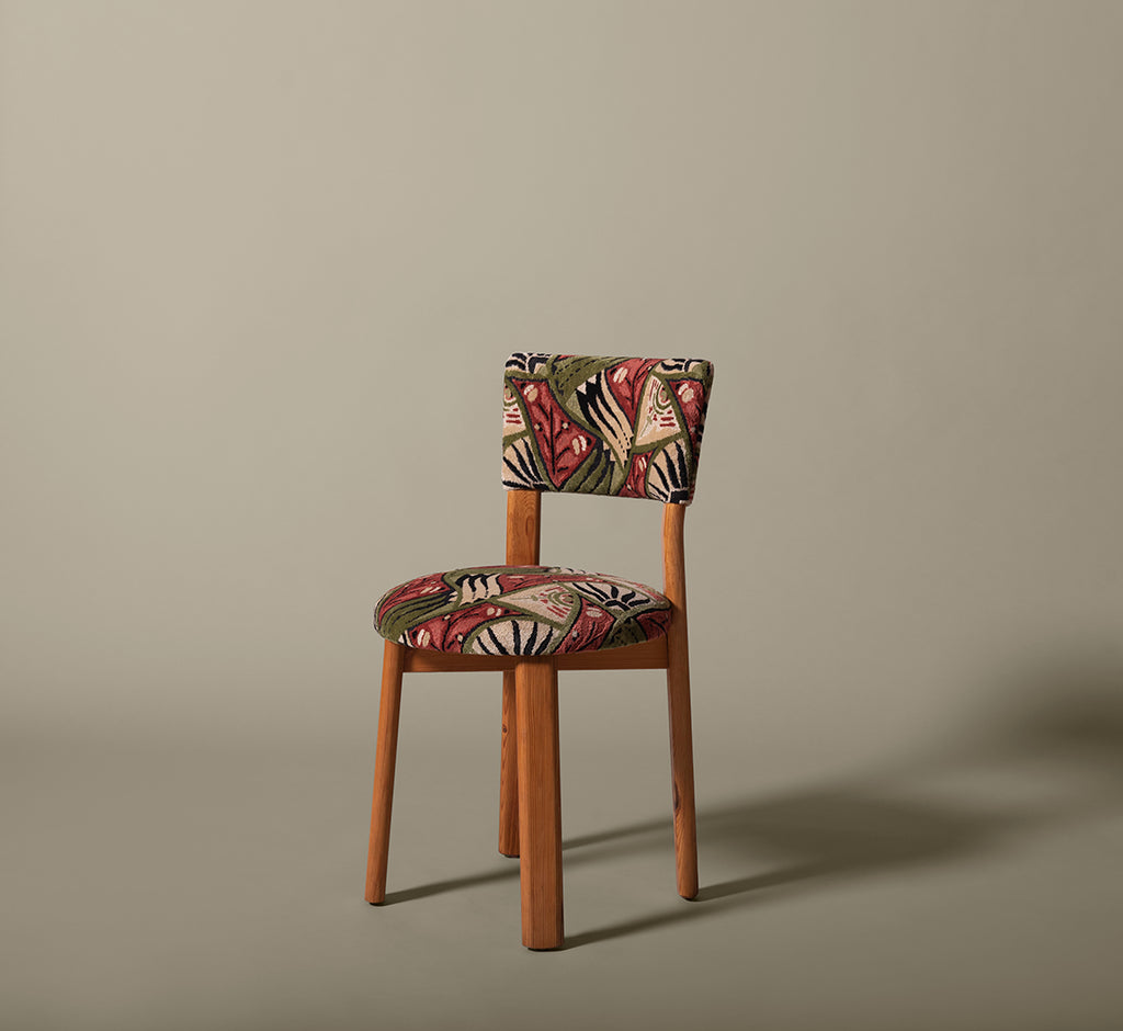 FRENCH PINE DINING CHAIR IN WOVEN ART DECO POPPY