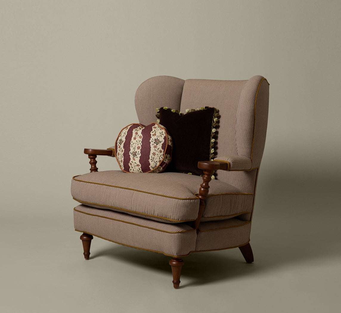 THE PIERCE & WARD BALLERINA CHAIR IN ESSEX STRIPE WITH MUSTARD OLIVE PIPING