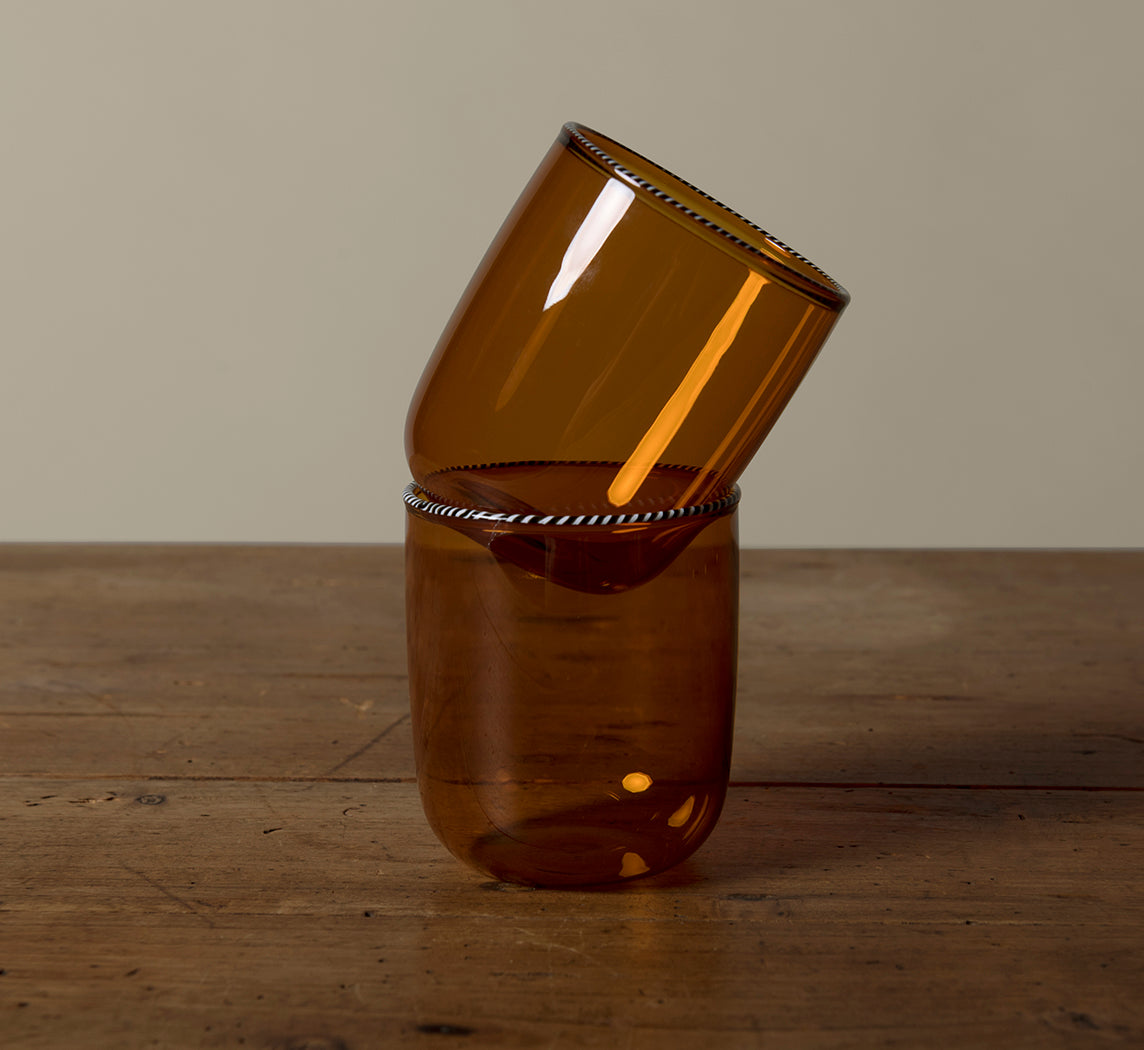 AMBER GLASS WITH STRIPED RIM