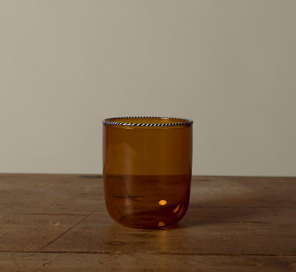 AMBER GLASS WITH STRIPED RIM