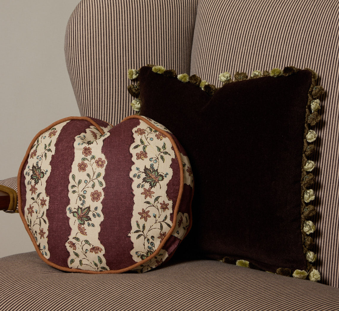 THE PIERCE & WARD BALLERINA CHAIR IN ESSEX STRIPE WITH MUSTARD OLIVE PIPING