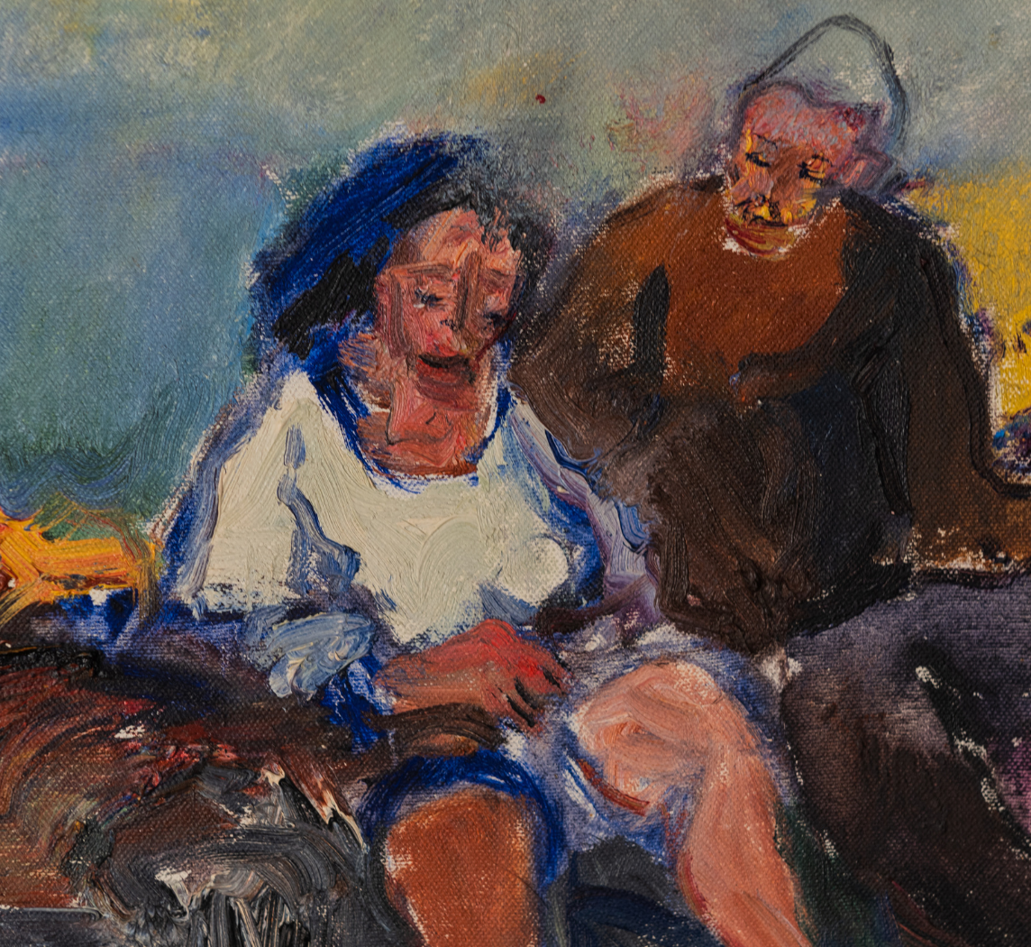 VINTAGE MOTHER AND DAUGHTER OIL PAINTING